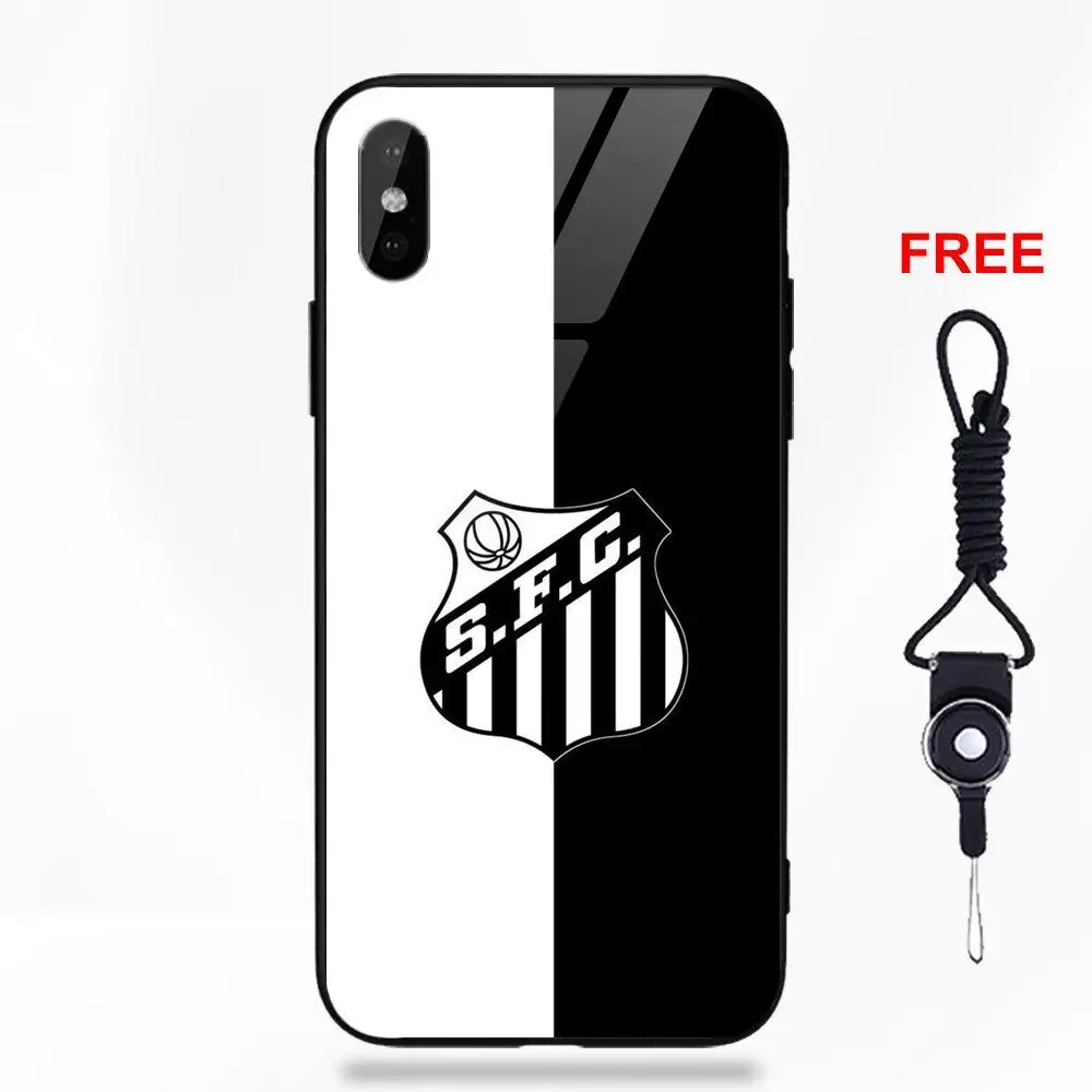 Для Apple iPhone 5 5C 5S SE 6 6S 7 8 Plus X XS Max XR Мягкий ТПУ оправа закаленное стекло Чехлы Fundas Футбол Логотип Сантос Fc шаблон