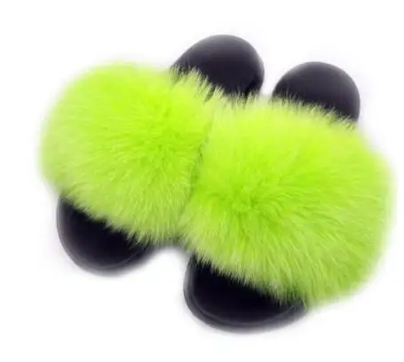 light green Тапочки с натуральным лисьим мехом; женские меховые домашние сандалии; детские пушистые меховые шлепанцы; женские Вьетнамки с лисьим мехом; домашние тапочки для родителей и детей - Color: light green