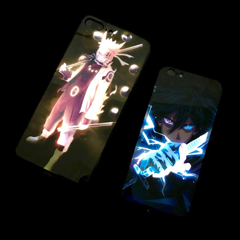

Naruto Sasuke Call Light Case For iPhone 11 8 7 6 6S Plus LED Cases Tempered Glass Coque Flash Cover For iPhone XR XS MAX Funda