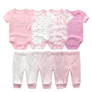 Set di vestiti per neonato in cotone 6/8 pezzi body + pantaloni solidi unisex vestiti per neonata Ropa bebe ragazze abbigliamento per bambini 1