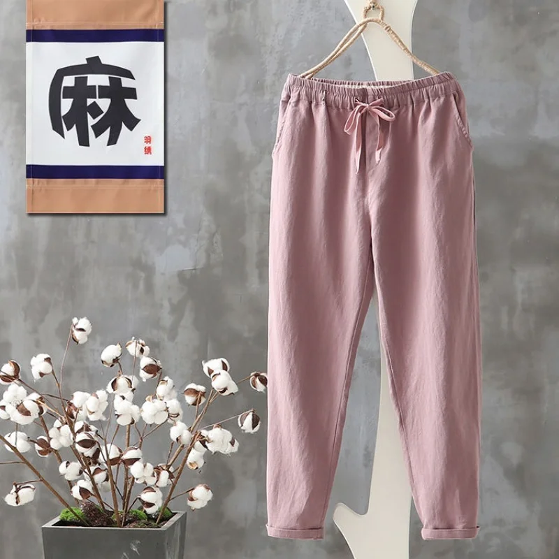 Neploe осенние женские брюки Pantalon Femme хлопковые льняные шаровары, брюки больших размеров на шнурке, женские свободные повседневные штаны 54594 - Цвет: lotus pink