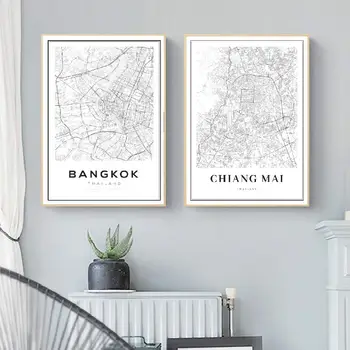 

Bangkok Map Posters And Prints , Thailand Travel City Map Canvas Painting Modern Chiang Mai Map Picture Home Wall Art Decor