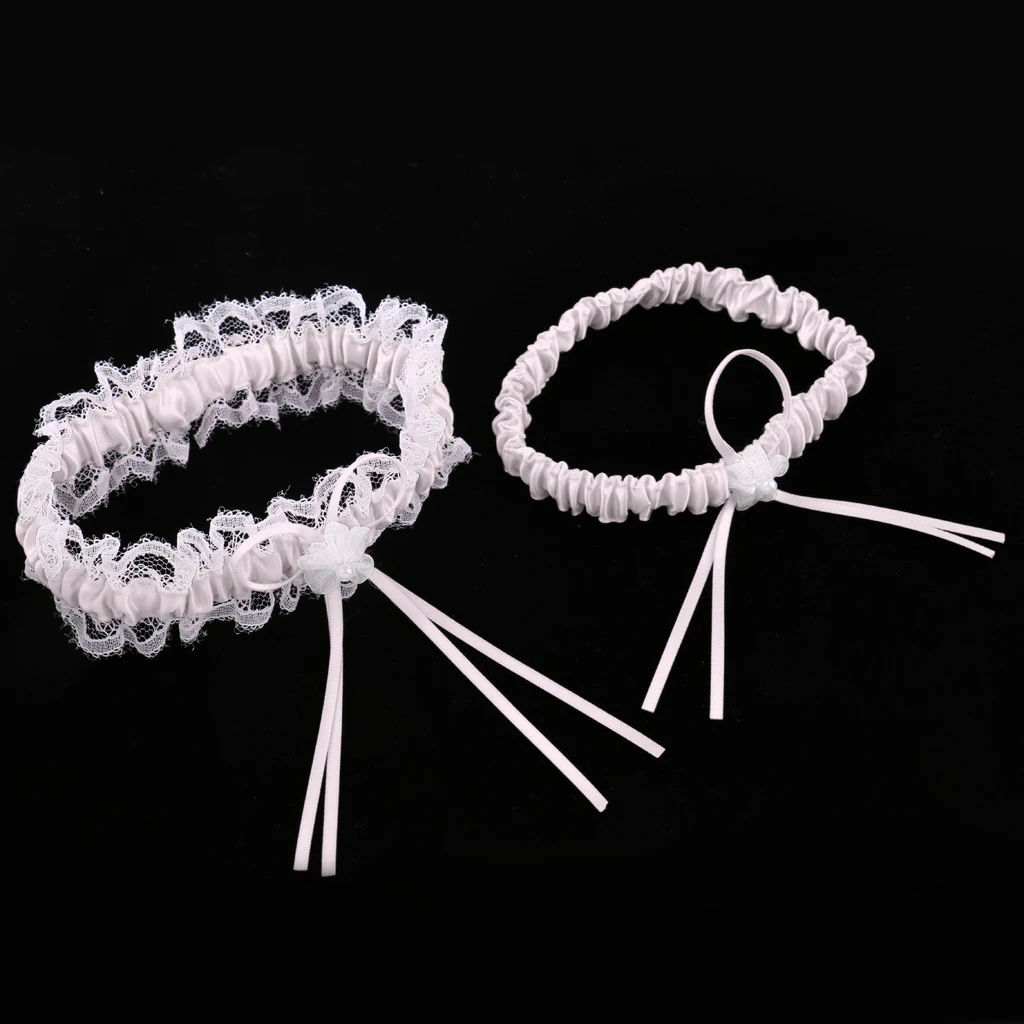 2Pcs Rustic Bridal Wedding Garter Floral Stretch Bridal Lace Satin Bowknot Thigh Ring Soft Socks Hen Party Lace Pearls Garter