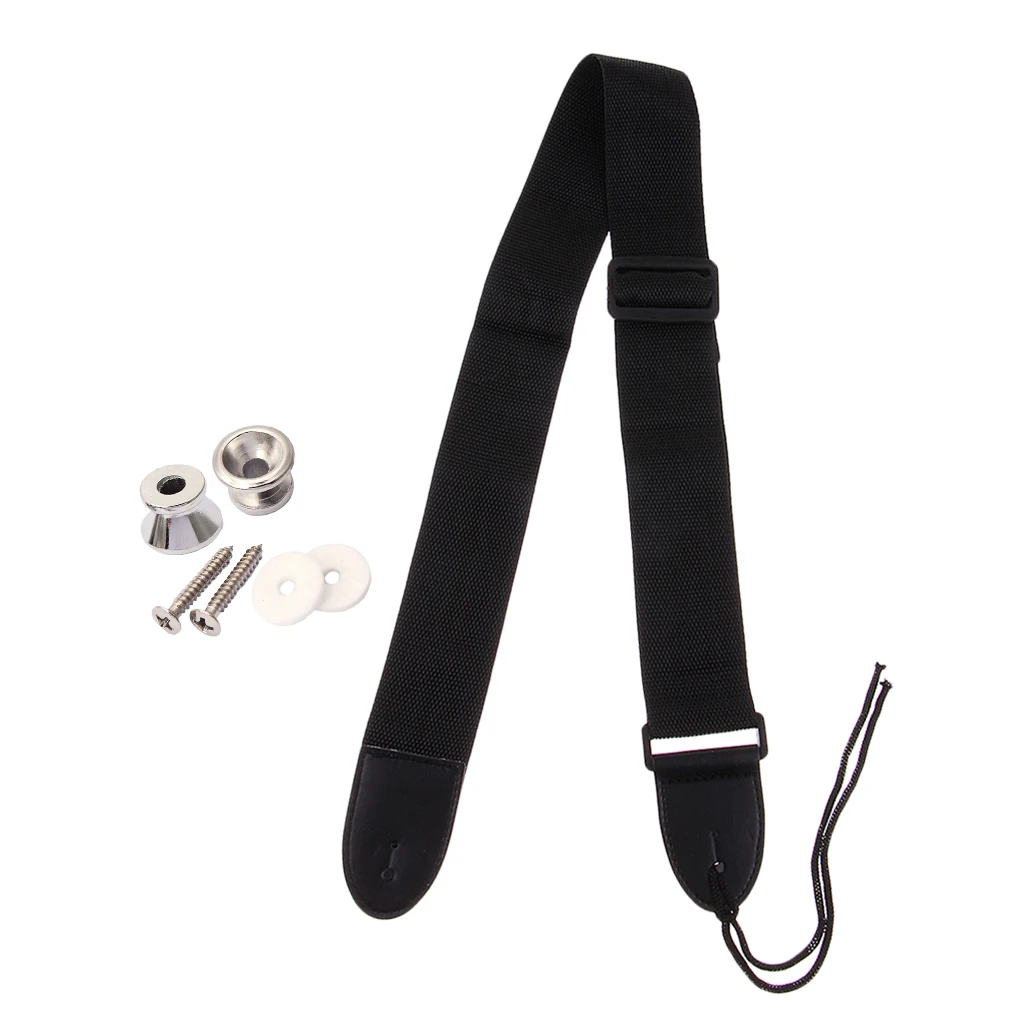 Black Nylon Guitar Strap Belt with 2pcs Mushrooms Head Strap Lock for Acoustic Folk Guitar