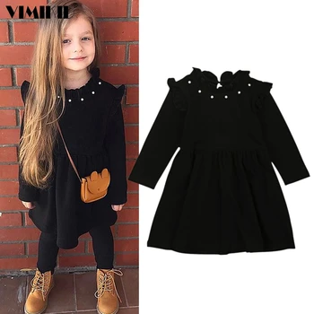 

New Arrival Kids Girls Knitted Long Sleeve Black Dress Clothes New Winter Casual Black Children Dresses