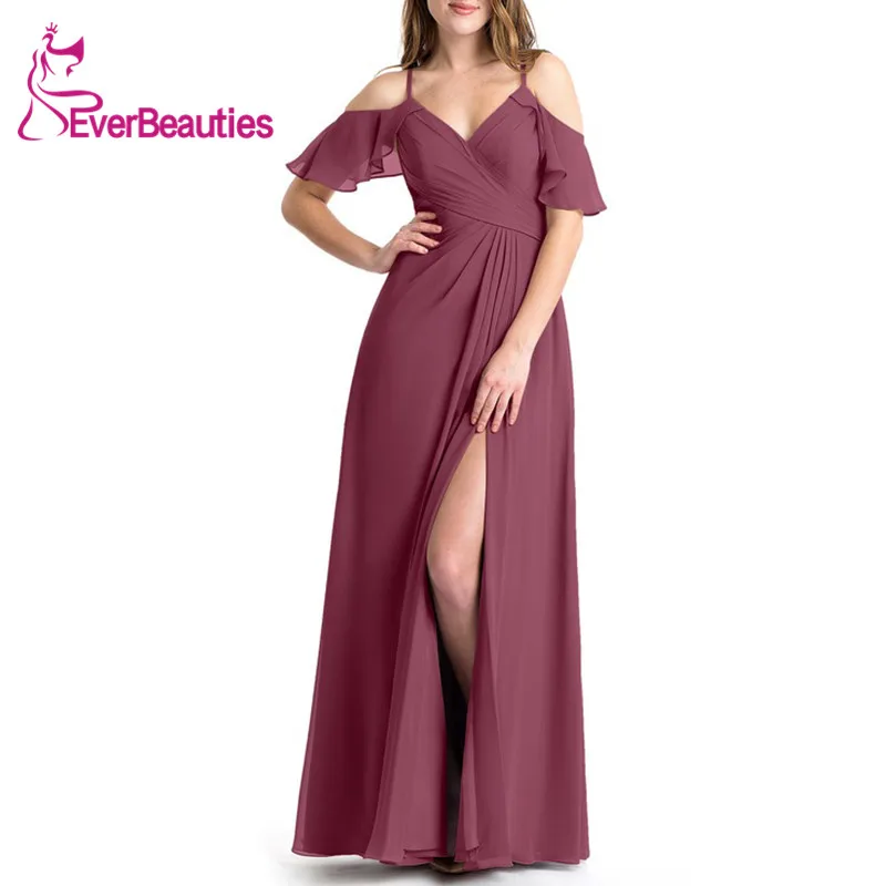 as picture Тутовое платье подружки невесты шифоновое свадебное платье с разрезом Vestidos De Boda Invitada вечерние платья спагетти платье с бретельками - Цвет: as picture