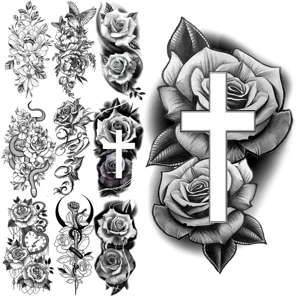 Flower Peony Cross Temporary Tattoos For Women Girls Realistic Hummingbird  Snake Fake Tattoo Sticker Arm Leg Tatoos Cluster - Temporary Tattoos -  AliExpress