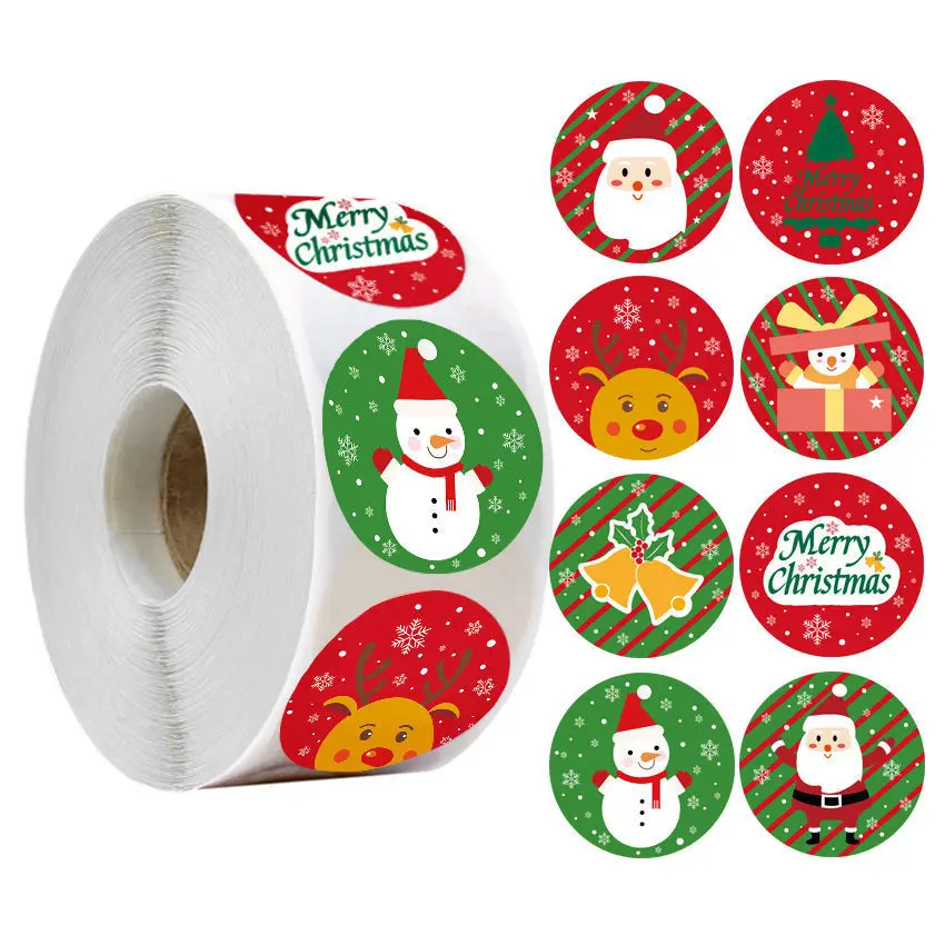 

Round Shape 500Pcs Christmas Festivals Cartoon Gift Decoration Adhesive Labels Paper Stickers Stationery