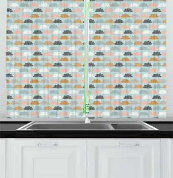 

Multicolor Clouds Kitchen Curtains Repeating Motifs Starry Clouds Pastel Colors Blue Background Composition Window Drapes