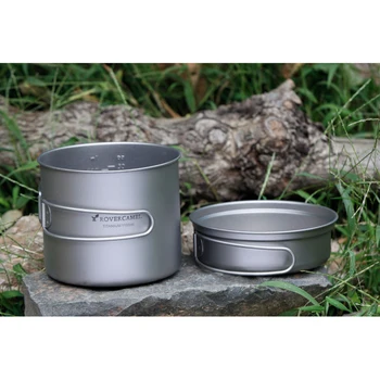 

outdoor camping Ultralight Titanium Cookset Outdoor Camping Cookware Set 1100ml Pot and 350ml Fry Pan with Folding Handles