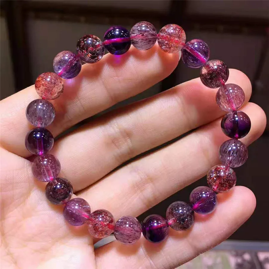 8,6 мм натуральный Lepidocrocite КВАРЦ СУПЕР 7 семь мелодий камень для женщин и мужчин растягивающиеся круглые бусины браслеты AAAAA
