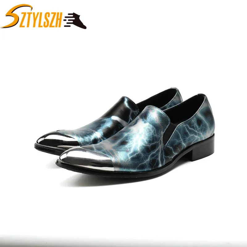 

Business Men Dress Shoes Fashion Lightning pattern Genuine Patent Leather Wedding Shoes Social Male Oxfords Flats Shoes Zapatos