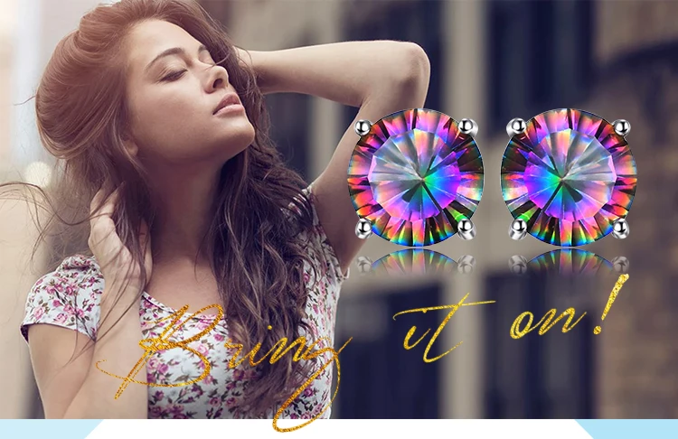 Jewelrypalace классический 2ct Natural Mystic Радужный топаз круглые серьги из натуральной 925 пробы серебро ювелирных украшений