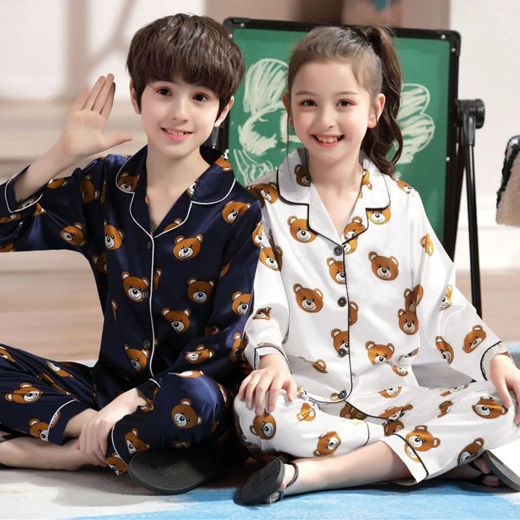 

Christmas pajamas set Korean wild Toddler Baby Boys Long Sleeve Cartoon Bear Tops+Pants Pajamas Sleepwear Outfits Cute bear Y4