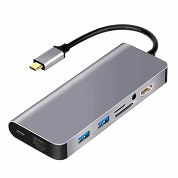 

8 In1 Docking Station TYPE-C to HDMI/RJ45/o Interface/USB 3.0/Gigabit Ethernet/TF/SD/PD Fast Charging Hub Adapter