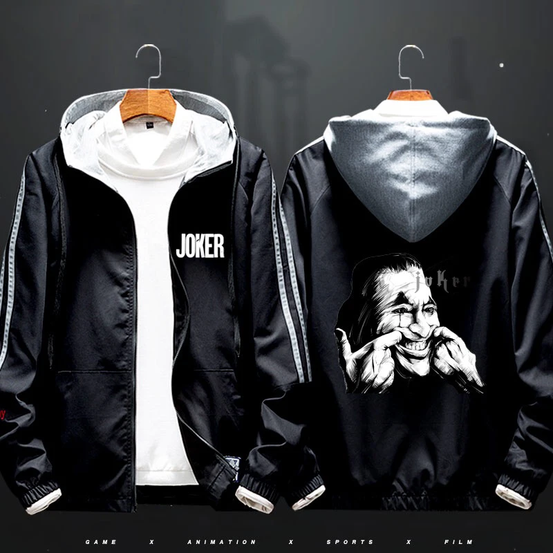 4XL DC Джокер Joaquin Phoenix куртки для мужчин и женщин пара Забавный Джокер ветровка ветрозащитная куртка с капюшоном и карманами - Цвет: Серебристый
