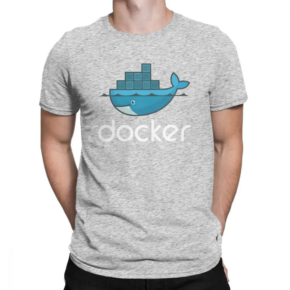 One yona, Мужская футболка с логотипом Docker, Linux, Javascript, компьютерная хлопковая одежда, Забавные футболки с коротким рукавом и круглым вырезом, графическая футболка - Цвет: Gray
