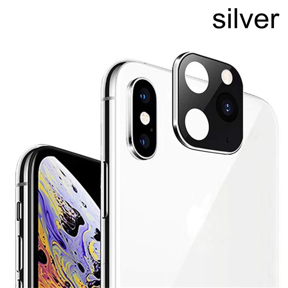 Поддельная камера для iPhone X для iPhone 11 Pro изменение объектива Защита экрана для iPhone XS Max для iPhone 11 Pro Max чехол наклейка - Цвет: silver