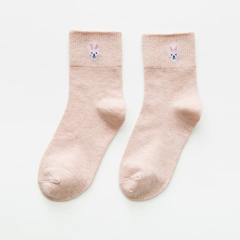4-rabbit 2 пары, женские короткие носки хлопковые однотонные Носки с рисунком медведя, кролика, мыши, панды, розового и синего цветов милые женские Теплые повседневные носки для девочек - Цвет: 4-rabbit