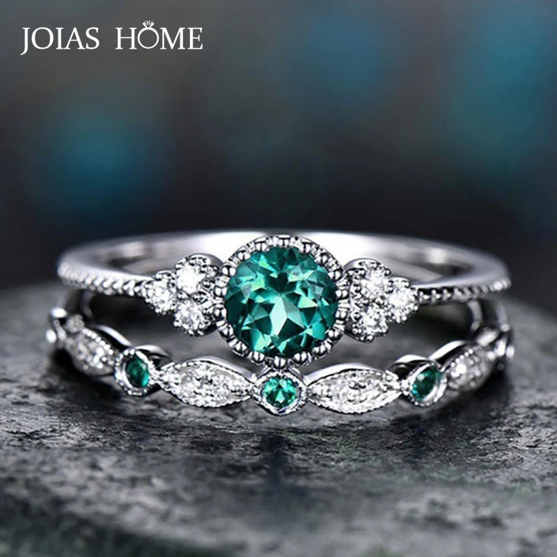 JoiasHome 925 Серебряное кольцо для женщин с круглые драгоценные камни-сапфиры обручальные кольца Женские Свадебная вечеринка подарок 2 шт./компл... JoiasHome 925 Серебряное кольцо для женщин с круглые драгоценные камни-сапфиры обручальные кольца Женские Свадебная вечеринка подарок 2 шт./компл...