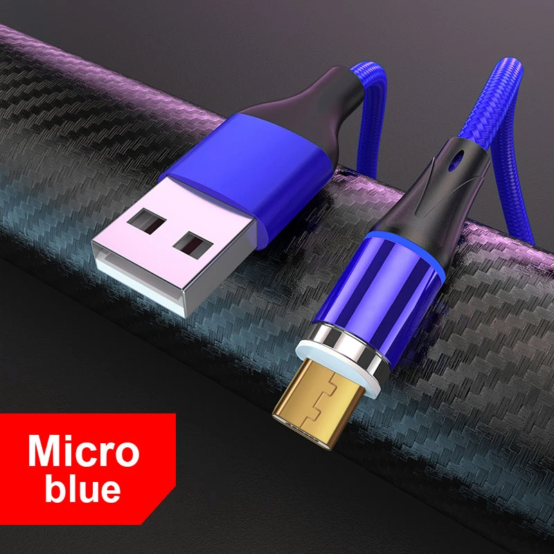 Магнитный кабель ROCK 1 м 2 м Micro usb type C для быстрой зарядки, Магнитный зарядный кабель Microusb type-C, usb c для iphone 11 X Xr, usb-кабель - Цвет: Blue For Micro USB