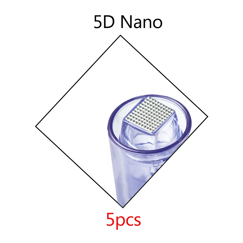 Профессиональный массажер с микроиглами Meso ручка без игл портативный жизненный инъекции кислоты воды ручной кожи инжекторный пистолет - Цвет: 5pcs 5D square nano