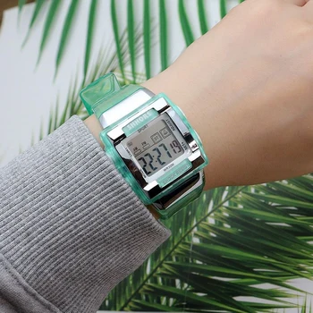 

Transparent Watches square waterproof student sports electronic watch multi-function Man female calendar Silicone Clock Ladies