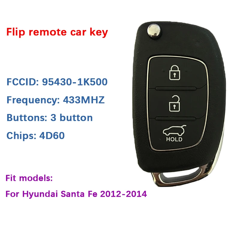 Оригинальный кнопочный флип-ключ CN020109 для Hyundai Santa Fe 2012-2014 433 МГц 4D60 95430-1K500 |