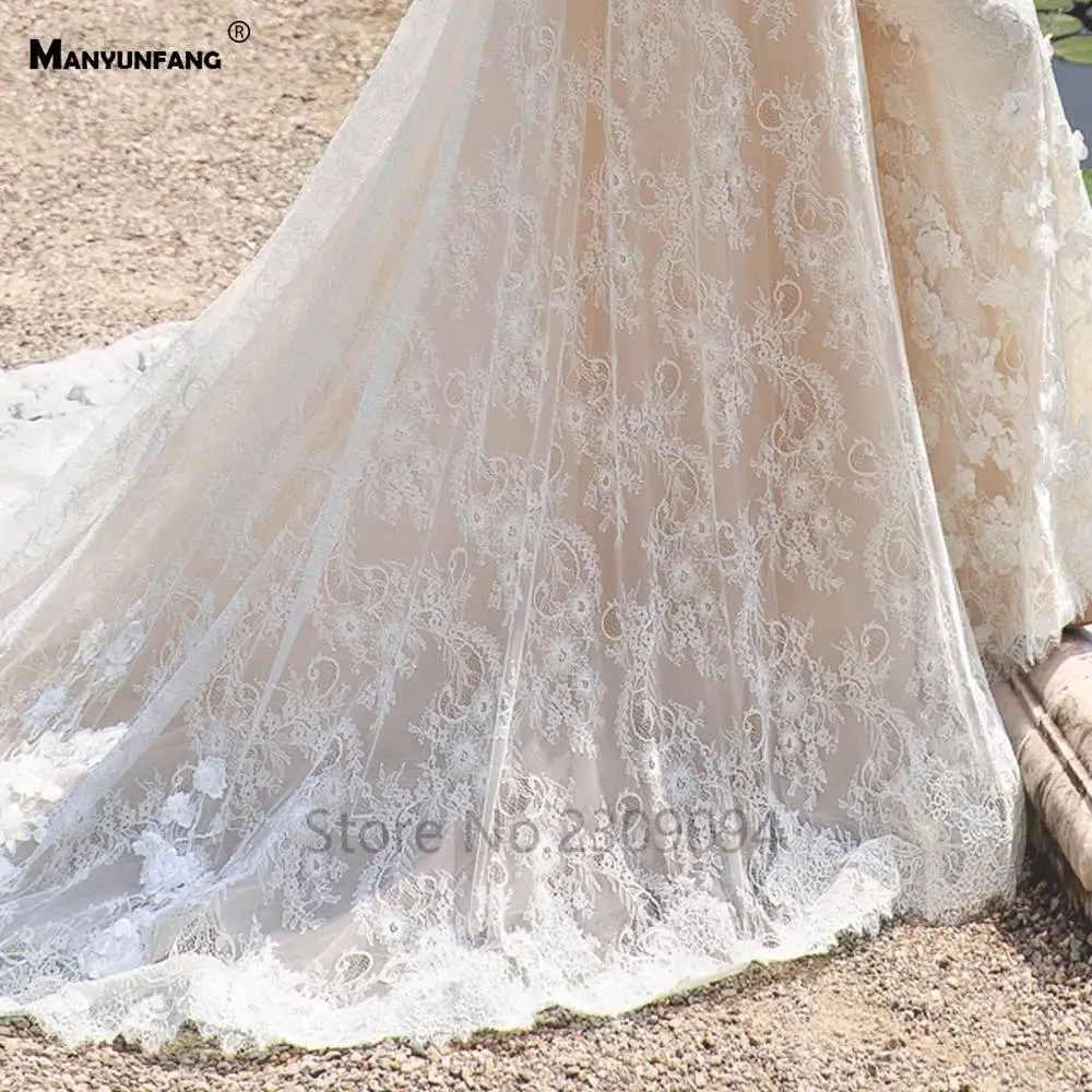 MANYUNFANG светильник цвета шампанского vestido novia boho полный кружева robe de mariee boheme 2 в 1 съемный Шлейф Свадебное Платье