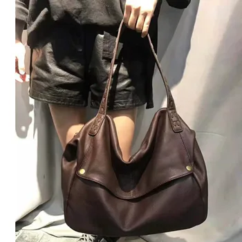 

2020 New Genuine Leather Single Shoulder Crossbody Bag Vintage Solid Color Soft Large Capacity BookPack Women Casual Travel C648