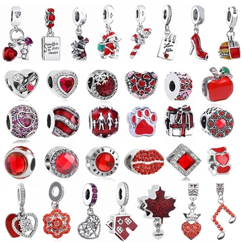 

TOGORY 2Pcs/lot Special Red Love Heart Crown Charm Beads Pendant Fits Original Brand Charms Bracelet Women Jewelry DIY Making