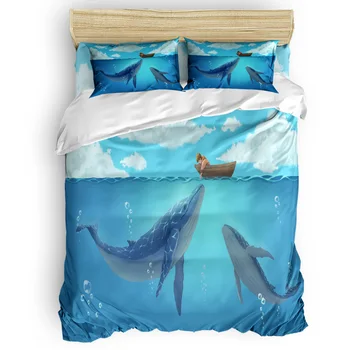 

Home Duvet Cover Whale Boat Bedding Set Animals Pattern Bedspreads Comforters 4 Pcs Luxury Comforter Bedding Sets