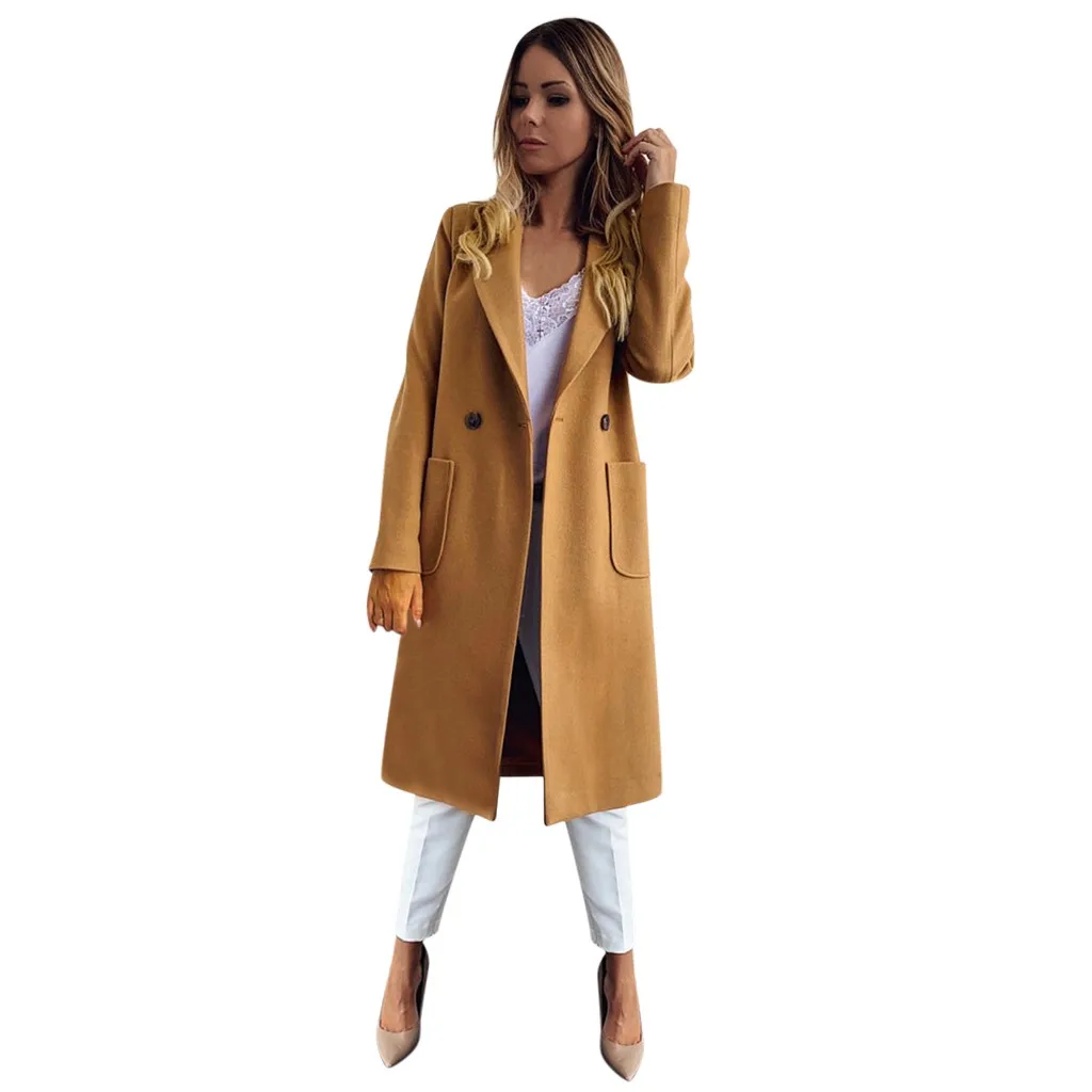 Womail, длинное пальто для зимы для женщин, корейское теплое шерстяное пальто для женщин, смесь шерсти 2019, одноцветная, размера плюс, длинная