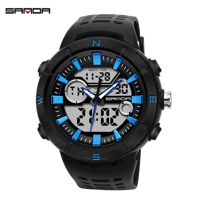 SANDA Multifunctional Men Military Watch Luminous HD LED Dual Display Waterproof Watch Fashion Trend Mens Watches Reloj Hombre