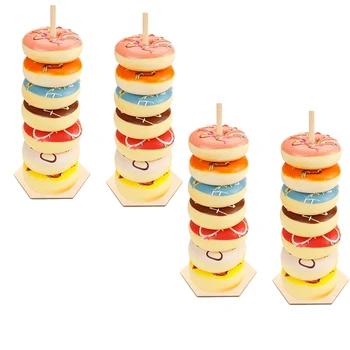 

4Pcs Wooden Donuts Display Wall Holds Candy Sweet Cart Rustic Wedding Birthday Decor Baby Shower Supplies Hexagon Base
