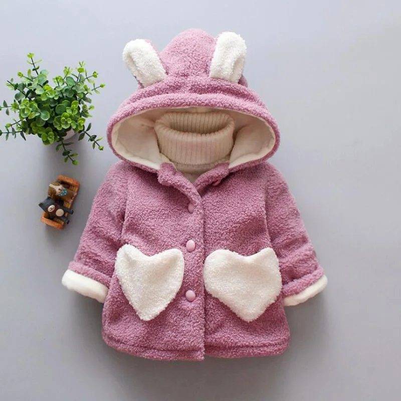 purple Коллекция года, зимняя куртка для маленьких девочек Детский свитер плотное бархатное пальто с капюшоном для девочек, верхняя одежда, детская одежда - Цвет: purple