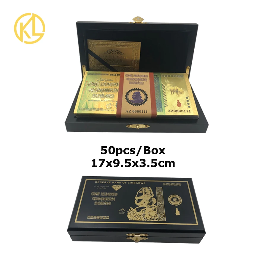 Банкнота Зимбабве Gold999999 с черной коробкой и коллекционными подарками 45/50 шт. 100