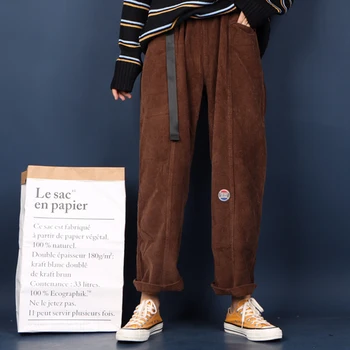 

Men's Black Corduroy Pants Hip-hop Embroidery Wide Leg Pants for Men Women 2019 Vintage Elastic Waist Soild Color Baggy Pants