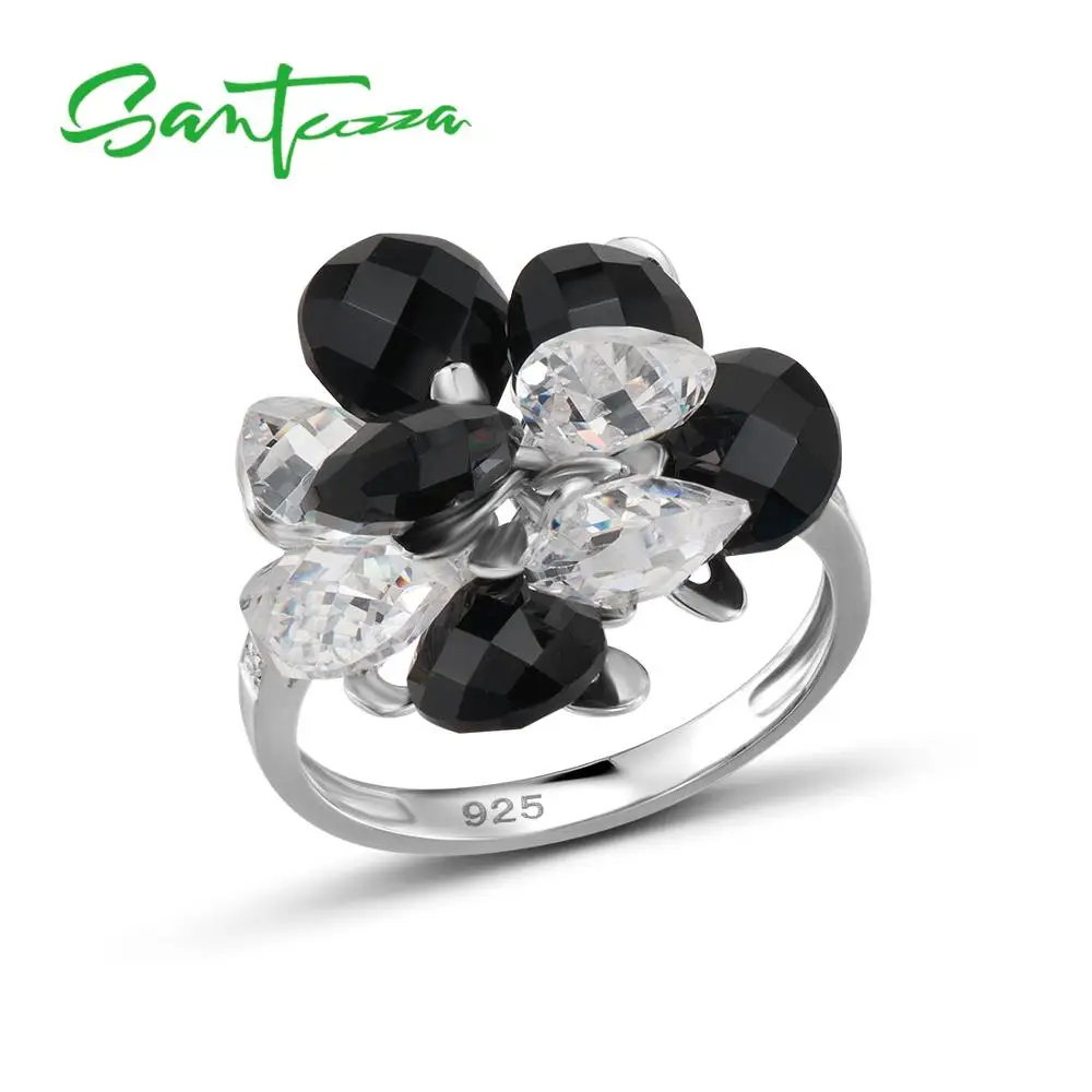 SANTUZZA, серебряное кольцо для женщин, 925 пробы, серебряные Модные кольца для женщин,, черный оникс, кубический цирконий, кольца, вечерние ювелирные изделия