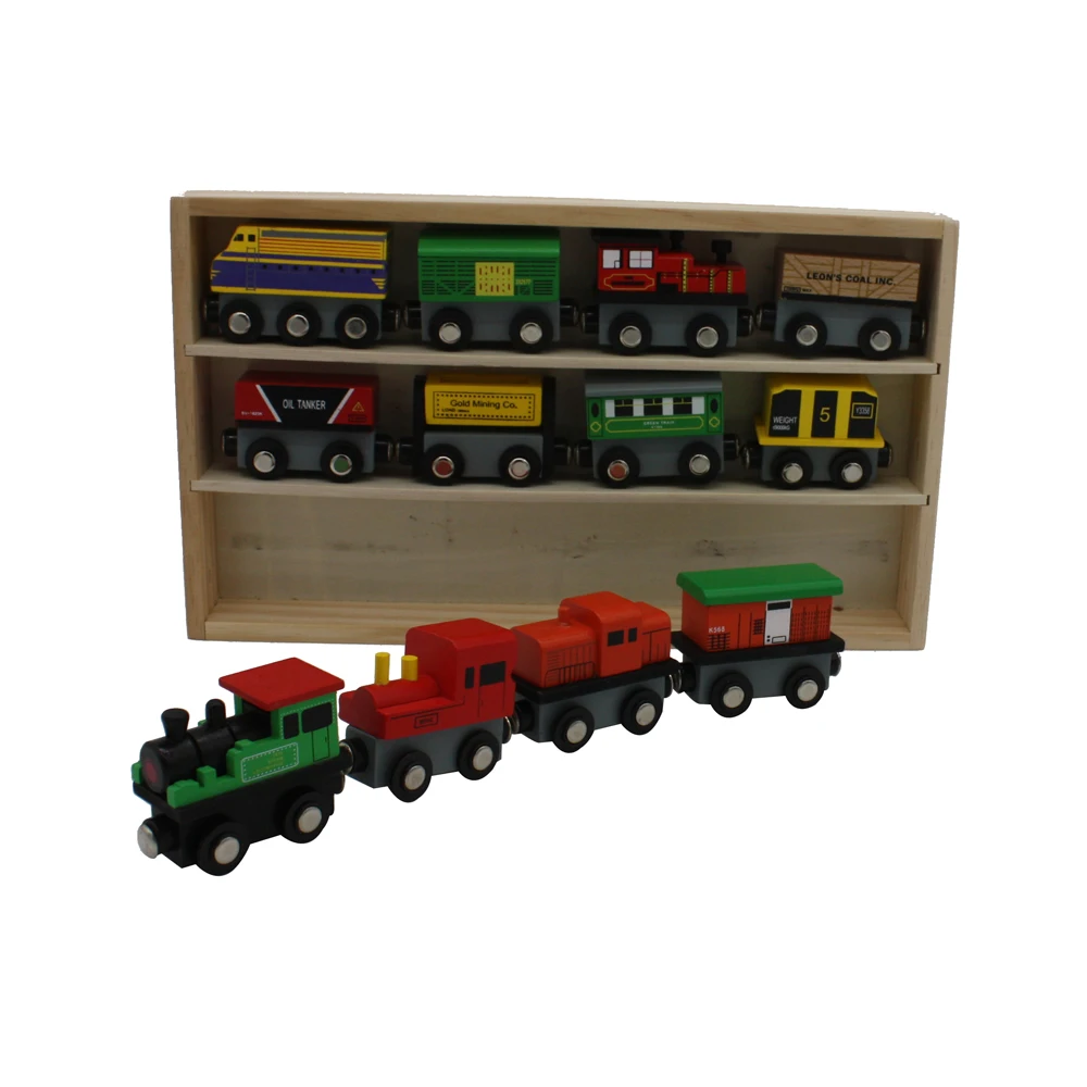 

12 Piece Wooden Toy Train Cars Set Compatible with Other Tracks
