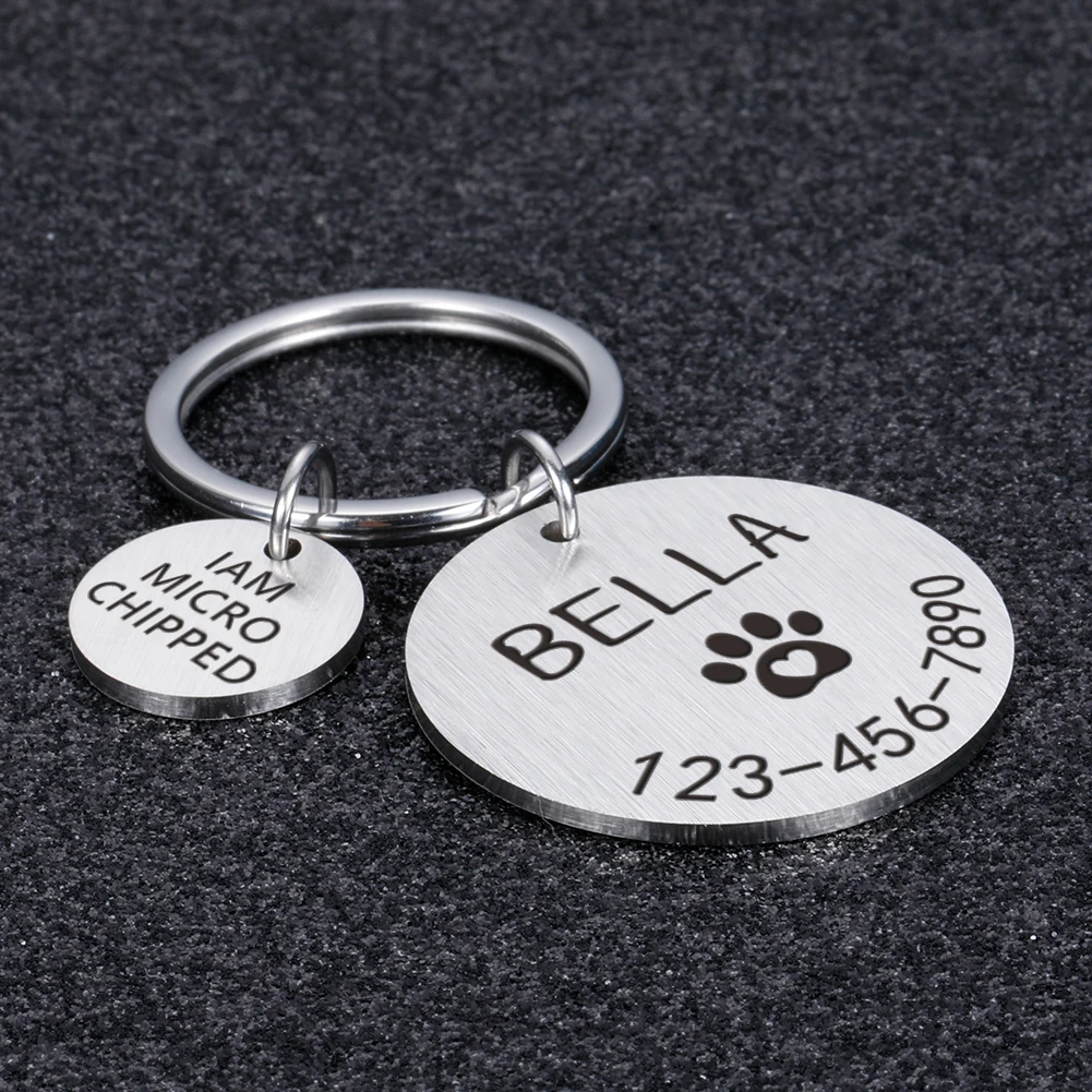 Engraved Dog Pet ID Tag Personalized Name Phone Bone Flower Pet ID Name for Cat Puppy Dog Tag Pendant Keyring Pet Accessories