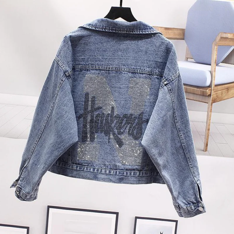 Guilantu 2020 Spring Autumn Denim Jacket Women Turn-down Collar Single Breasted Print Letter Vintage Casual Jeans Coat Female