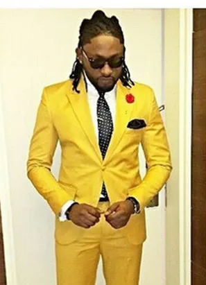 Модный желтый мужской костюм по индивидуальному заказу - Цена: 