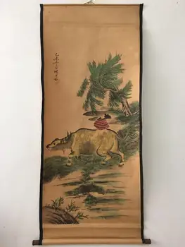 

China old scroll painting Celebrity calligraphy painting Middle hall hanging painting Wall paintings chenshaomei's Cattle