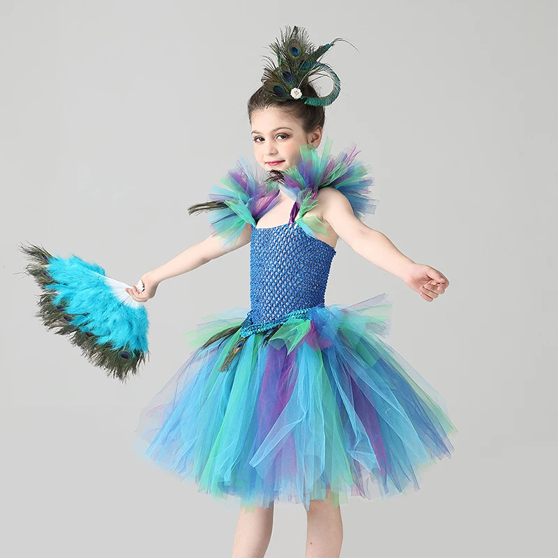 Girls Royal Peacock Tutu Costume Kids Peacock Princess Carnival Fancy Dress Ballerina Halloween Birthday Party Girl Tutu Dress (8)