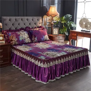 

Fleece Velvet Warm Softest Bed sheet set 3/5Pcs 180X200cm Bedskirt with Pillowcase Luxury Ruffled Bed skirt set Bedding set