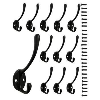 

12 Pack Dual Coat Hooks Wall Mounted Metal Hooks Utility Hooks Robe Hook Rustic Double Hooks Coat Hanger and 24 Screws for Coat,