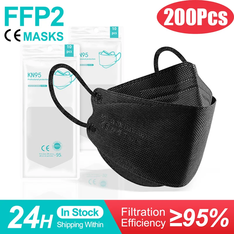 10-200 шт. Маска FFP2 черная маска FPP2 одобренная 4 слоя рыбные маски ffp2 Homologada KN95 Mascarilla