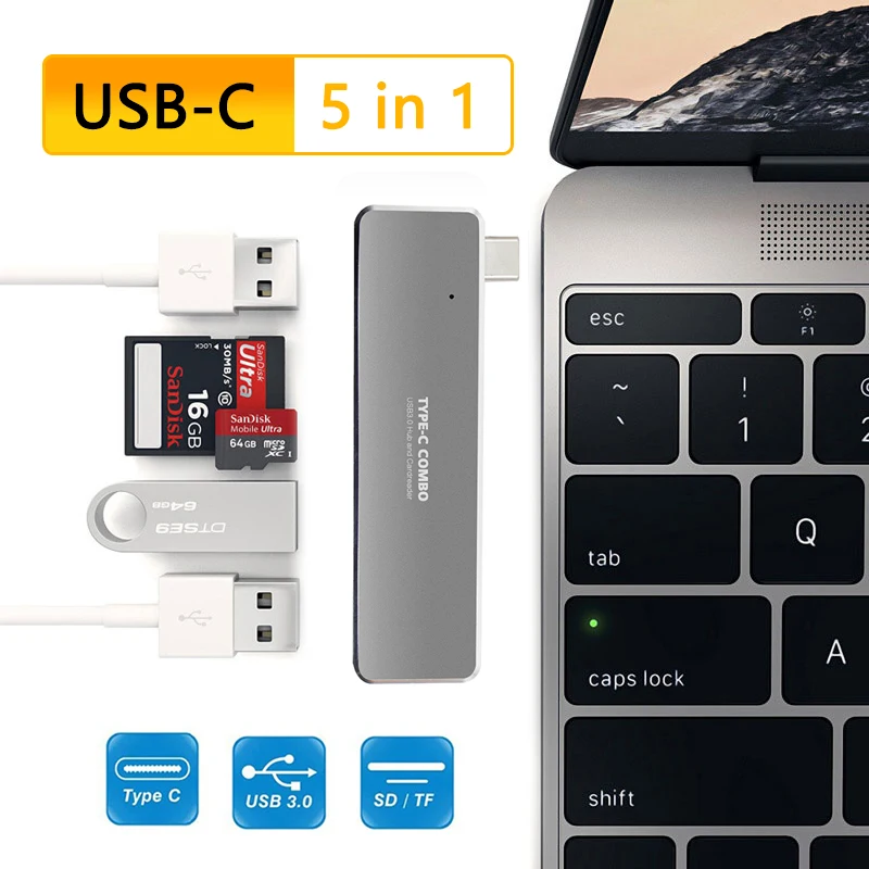 Usbc-hub 5 em 1, usb tipo c