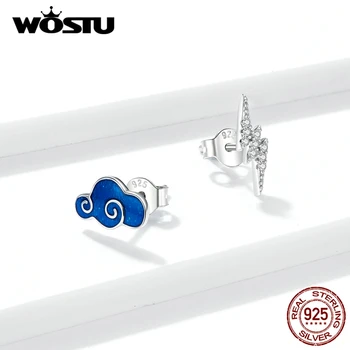 

WOSTU Genuine 925 Sterling Silver CZ Stone Clouds and Lightning stud Earrings for Women Girl Anti-allergy Jewelry DAE429